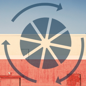 image of spinning wheel with arrows in front of a colorful background