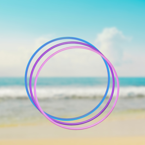 photo of hula hoops with a beach background