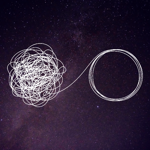 chaotic scribble turns into simple circle, to represent simplifying how you talk about your work