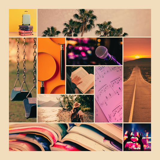 find new inspiration - collage of ways to encounter fresh ideas this summer