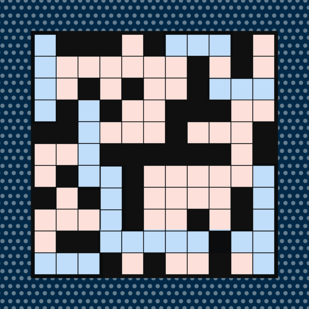 crossword puzzle with 2 different color squares, representing collaboration