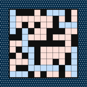 crossword puzzle with 2 different color squares, representing collaboration