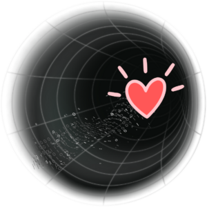 a glowing pink heart at the end of a black hole