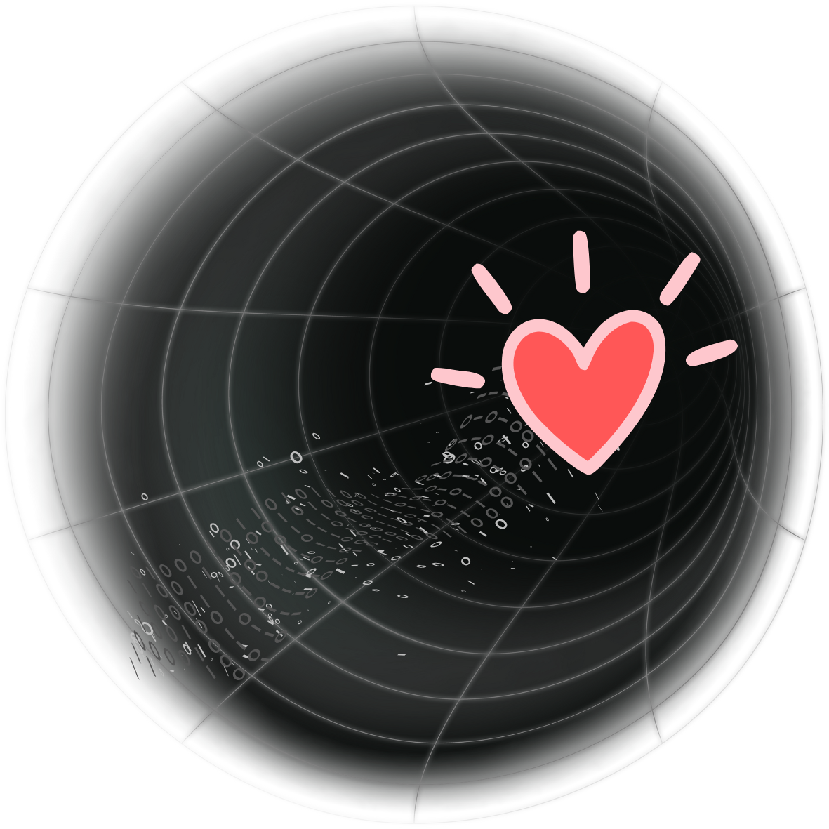 a glowing pink heart at the end of a black hole